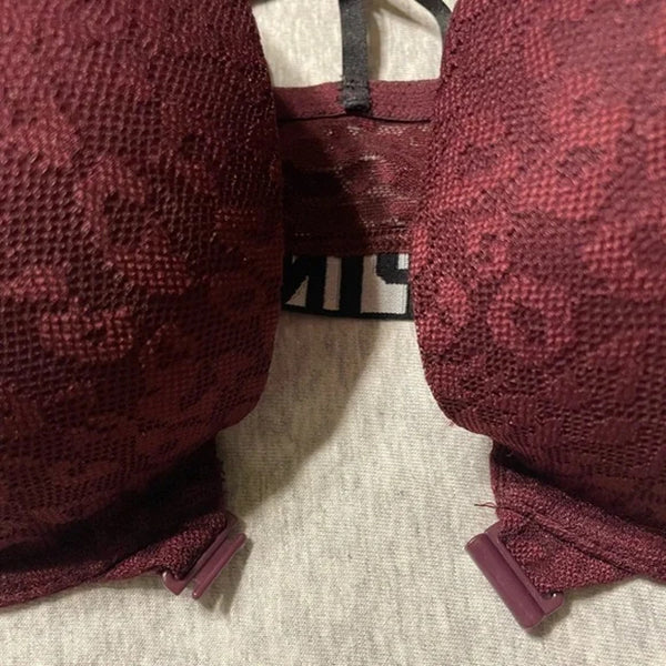Victoria’s Secret PINK Push-up Front Closure Maroon Leopard Print Bra 36D Women