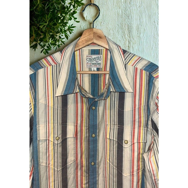 Tecovas Flying T Foundation Weight Pearl Snap Shirt NWT Large Western Stripe