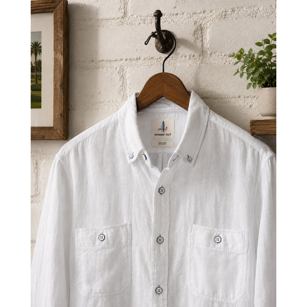 Johnnie-O Mackle Hangin' Out White 100% Linen Button Down Shirt Men's Medium