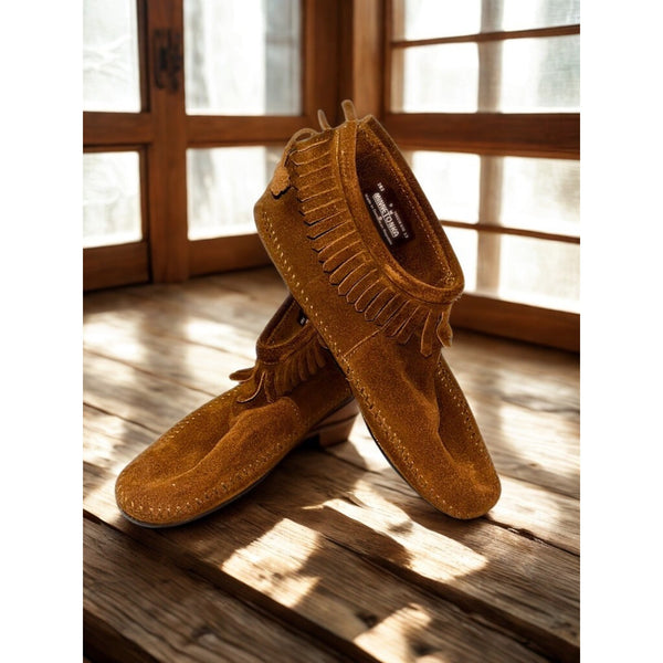 Minnetonka 283 Back Zip Fringe Ankle Boots Suede Brown Women’s Sz 9 w/ Box