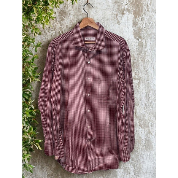 Loro Piana Italy Cotton Flannel Red Gingham Button Down Shirt Men's 3XL MAB1852