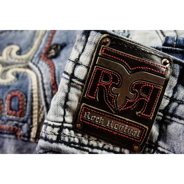 Rock Revival Jeans "Glendon" Acid Wash Shorts Jorts 32 NWT MSRP $220 RARE