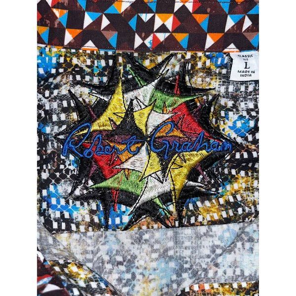 Robert Graham Shirt L Geometric All Over Print Flip Cuff NWOT Classic Fit