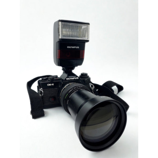 Olympus OM-4 Camera Zuiko 50mm f/2 Macro B-300 Converter F280 Flash Bundle