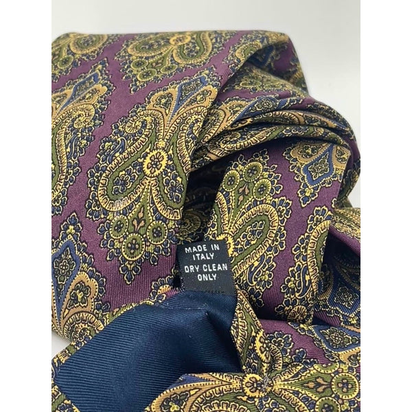 Coach Silk Tie Purple Gold Paisley Floral Italy Classic Luxury Necktie