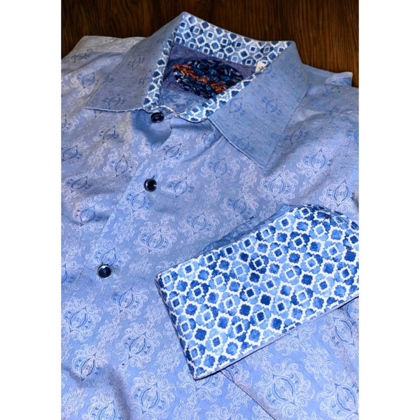 Robert Graham Paisley AOP Flip Cuff Shirt XL Blue Classic Fit Button Up EUC