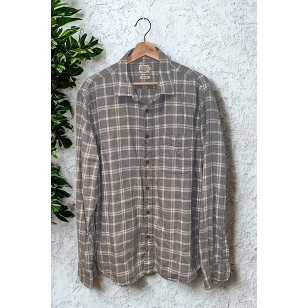Faherty Brand Seaview Flannel Shirt Mens XL Gray White Plaid Organic Cotton EUC