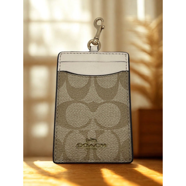 Coach F63274 Signature Canvas ID Lanyard Card Holder Chalk No Strap