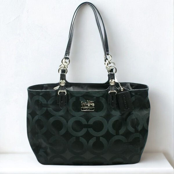 Coach Mia Opaque Sateen Black Op Art Tote Bag E1082-15758 Vintage EUC