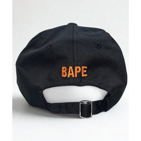 BAPE A Bathing Ape Logo Dad Hat Cap Black Orange Strapback Rare Streetwear
