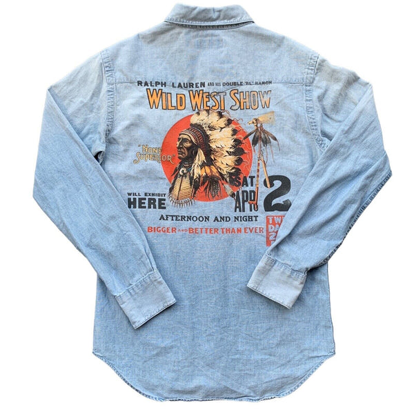 Polo Ralph Lauren Vintage 90s Blue Wild West Show Indian Head Western Sz. L EUC