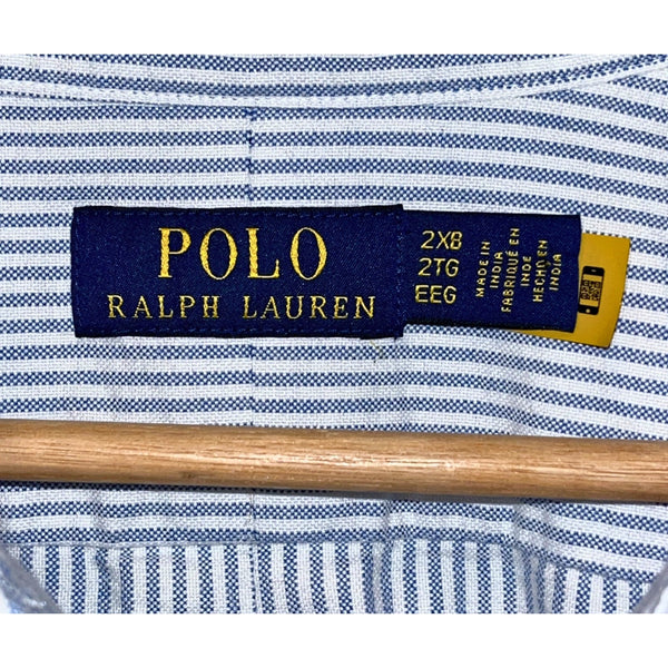 Polo Ralph Lauren Classic Fit Striped Oxford Shirt Blue White Mens 2XB EUC