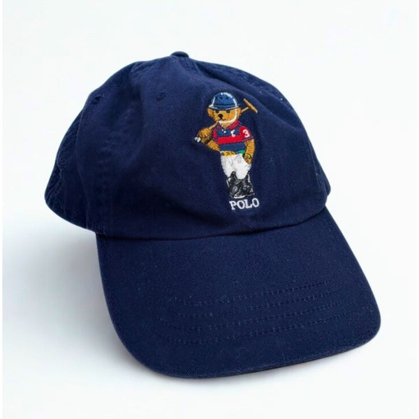 Polo Ralph Lauren Polo Bear Baseball Hat Navy Leather Strap Adjustable Rare