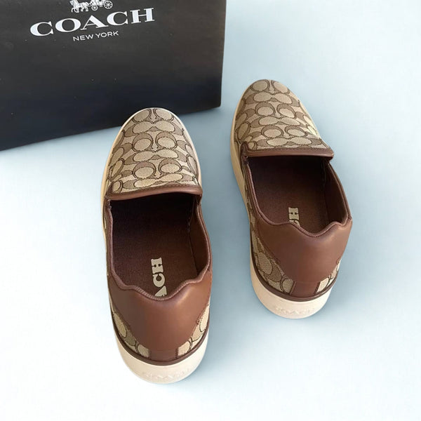 Coach Wells Slip On Sneakers C4393 Sig PVC Khaki Saddle Women’s 9B NIB