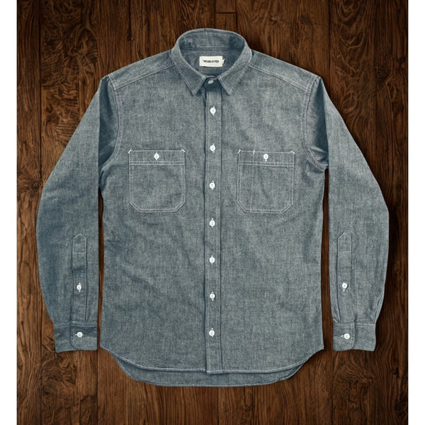 Taylor Stitch California Work Shirt Sz. 40 Charcoal Chambray Organic Cotton NWOT