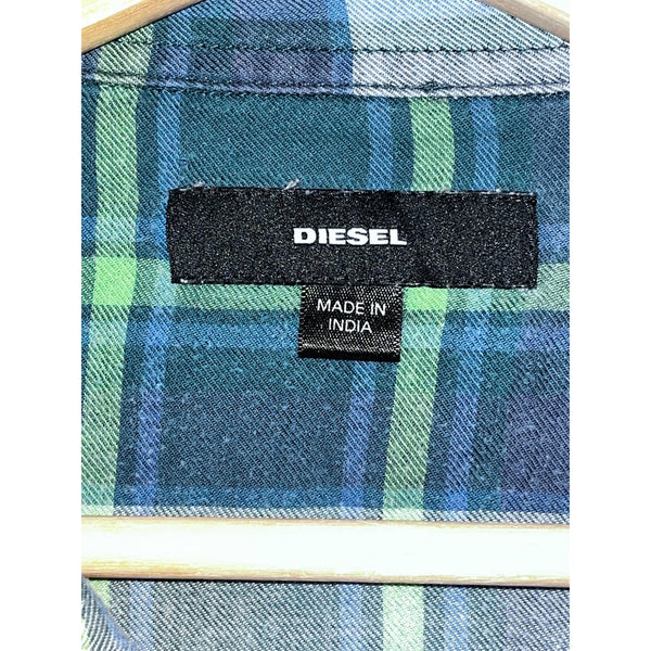 Diesel Y2K Western Pearl Snap Plaid Shirt Mens L Cowboy Grunge Streetwear EUC