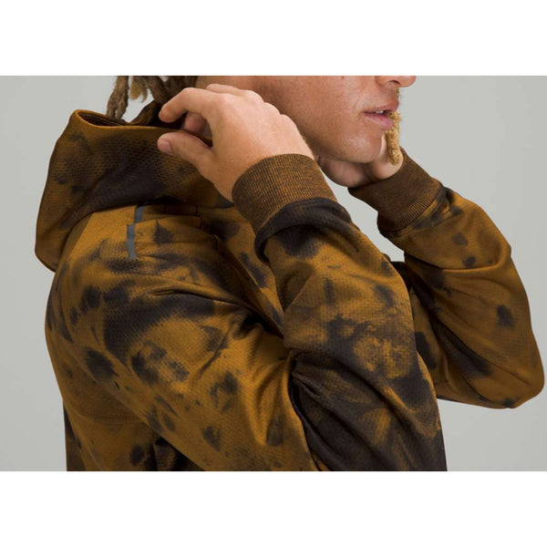 Lululemon Mens M Textured Tech Hoodie Diamond Dye Gold Spice Black Pullover
