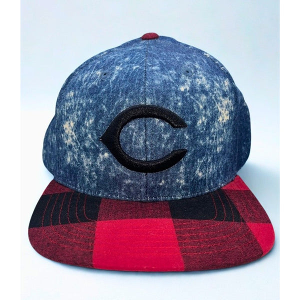 Cincinnati Reds American Needle Cooperstown Denim Plaid Strapback Hat OSFA MLB