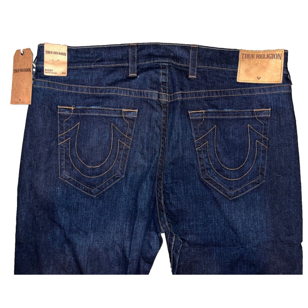True Religion Ricky Straight Jeans Wanted Man Dark Wash Mens 42x34 Stretch USA