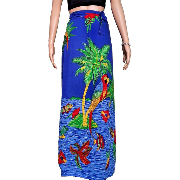 Tropical Print Fringe Edge Shawl Scarf Skirt Beach 68” x 42” Vintage Women's