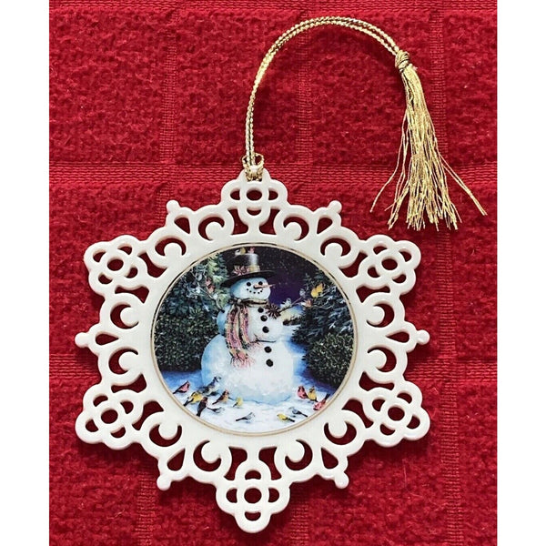 LENOX "WINTER GATHERING" Snowman with Birds Pierced Ornament INTER ART