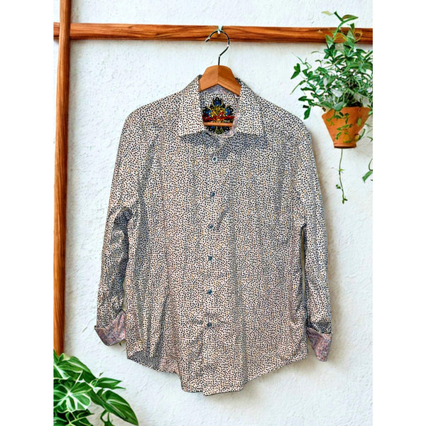 Robert Graham Shirt M Falling Leaves Flip Cuff Allover Print Cotton EUC