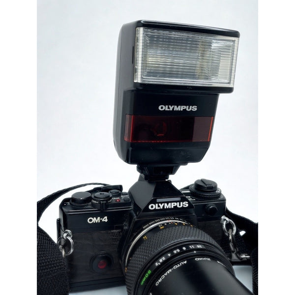 Olympus OM-4 Camera Zuiko 50mm f/2 Macro B-300 Converter F280 Flash Bundle