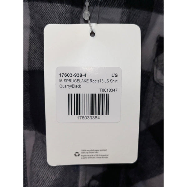 Roots Spruce Lake Long Sleeve Amazon Grey & Black Plaid Flannel Button Shirt L