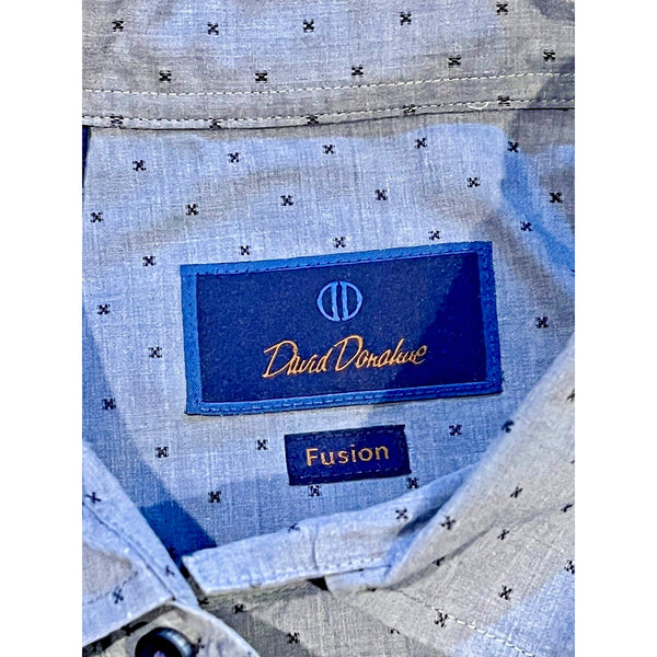 David Donahue Heathered Dobby Fusion Shirt Poplin Denim Blue Men's 17.5 XL