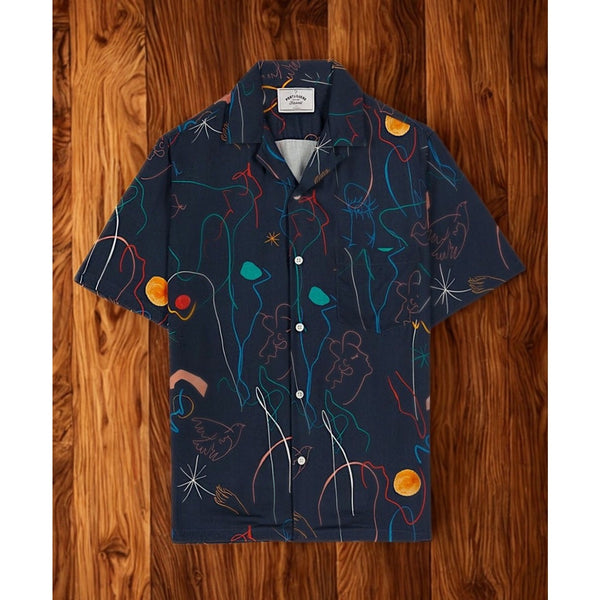 Portuguese Flannel Doodle 2 Vacation Shirt 2XL Navy Art Print Camp Collar
