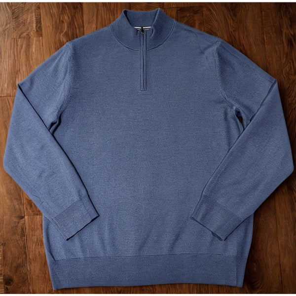 Charles Tyrwhitt Merino Wool 1/4 Zip Sweater Mens Large Blue Lightweight (Flaw)