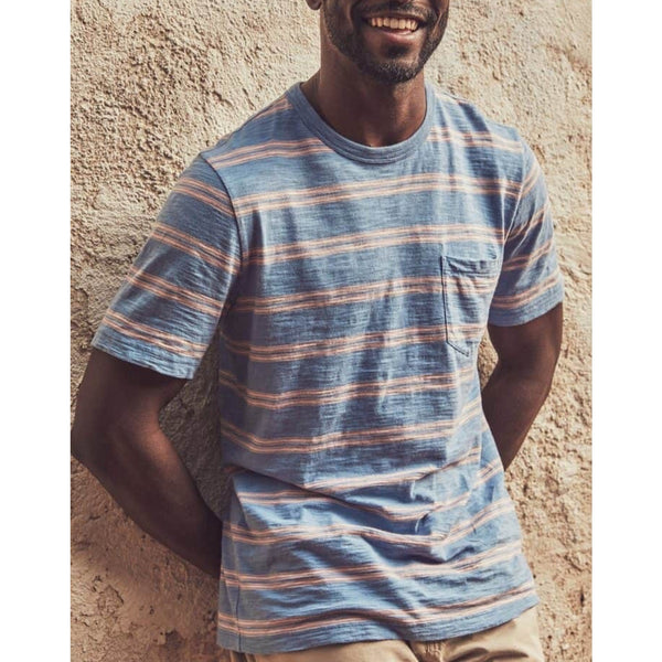 Faherty Brand Surfrider Stripe Tee Men’s Large Blue Pink Striped Pocket NWOT