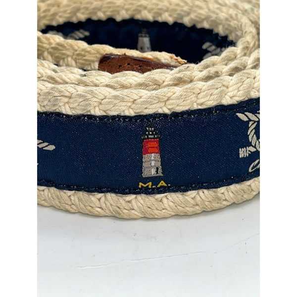 Polo Ralph Lauren Nautical Rope Belt Size 38 Lighthouse Knots D-Ring Vintage