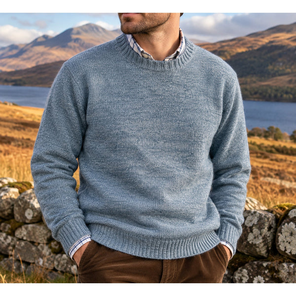 Ben Silver Vintage Shetland Wool Shag Sweater Men's M Blue Melange Scotland NWT