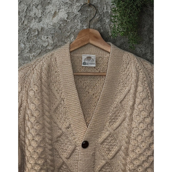 Bonner of Ireland Handknit Wool Cable Knit Aran Fisherman Cardigan Sweater Sz XL