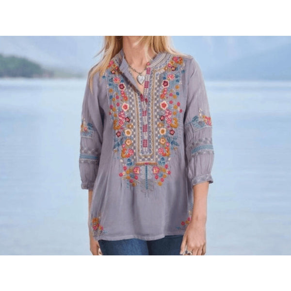 Johnny Was Bethanie Embroidered Rayon Floral Tunic Top Women Size 2XL C28318-4