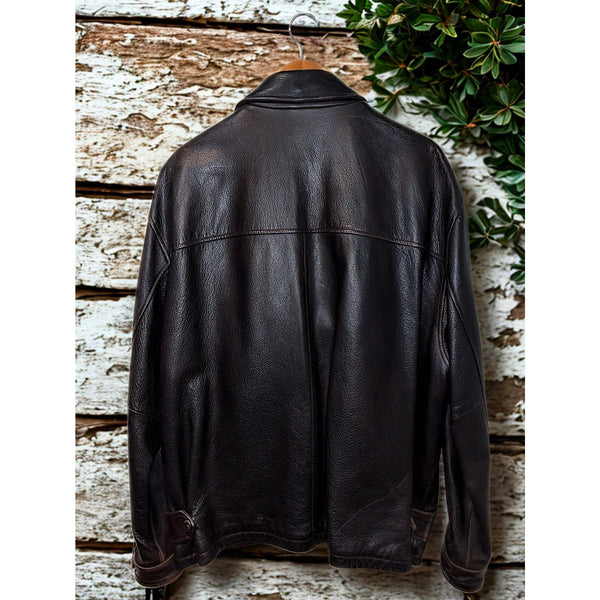 Brooks Brothers Brown Leather Motorcycle Jacket Mens XL Quilted Lined