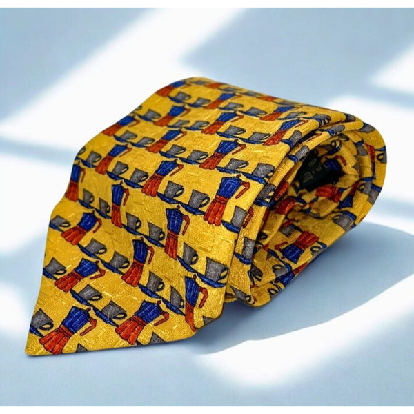 Ermenegildo Zegna 100% Silk Tie Coffee Pattern Made in Italy