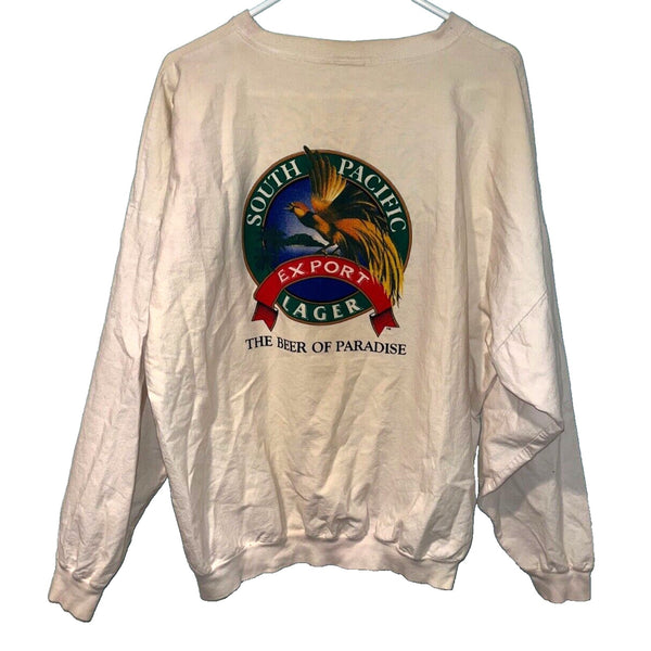 South Pacific Lager Beer T Shirt Sz. XL White Graphic Tee Crazy Shirt Vintage