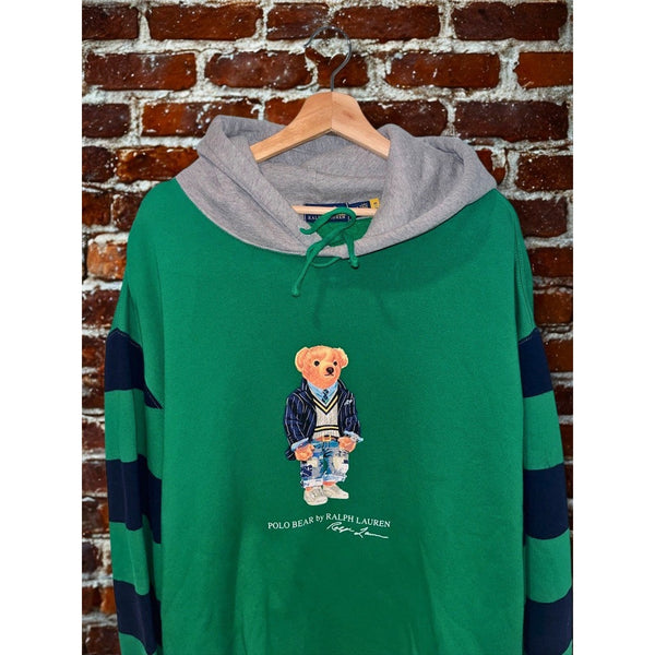 Polo Ralph Lauren Polo Bear Rugby Hoodie 2XLT Green Colorblock Fleece NWOT