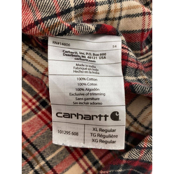 Carhartt Long Sleeve Plaid Flannel Shirt Red Beige XL Relaxed Fit 101295 608 EUC