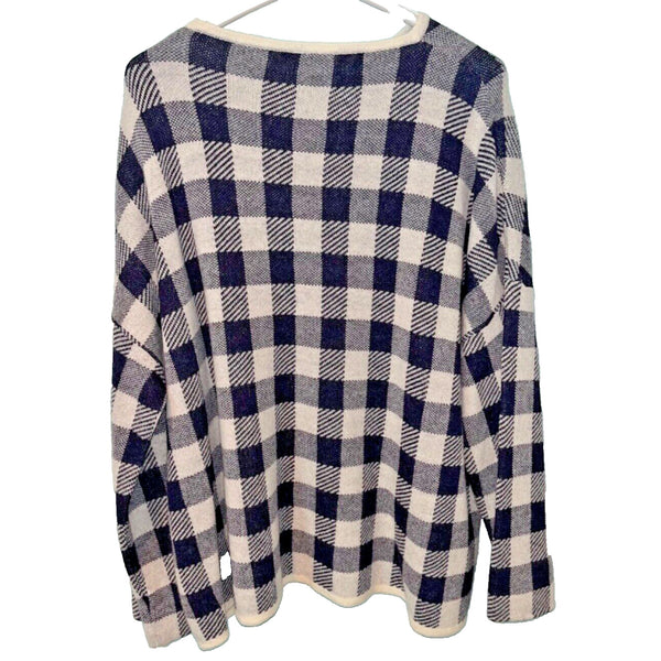 Rosso35 Sweater Womens 44 Wool Cashmere Check Italy Knit Crewneck NWOT