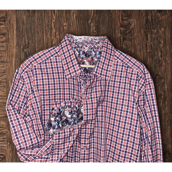 Robert Graham Textured Geometric Flip Cuff Shirt Mens 2XL Classic Fit EUC