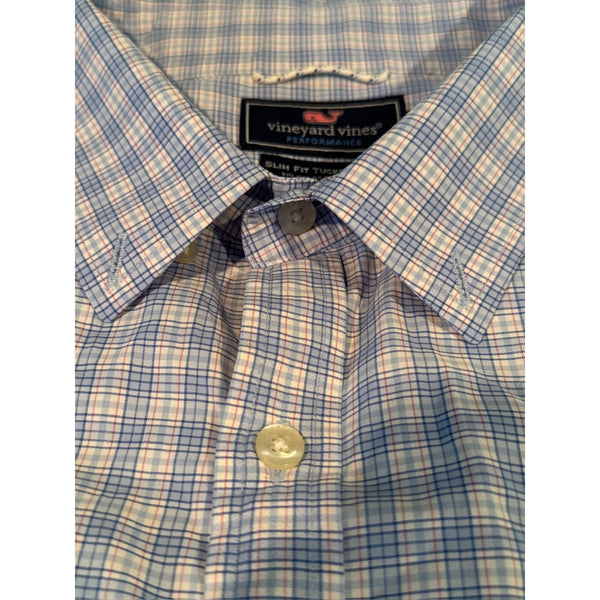 Vineyard Vines Performance Tucker Slim Fit Plaid Button Down Shirt Size XL