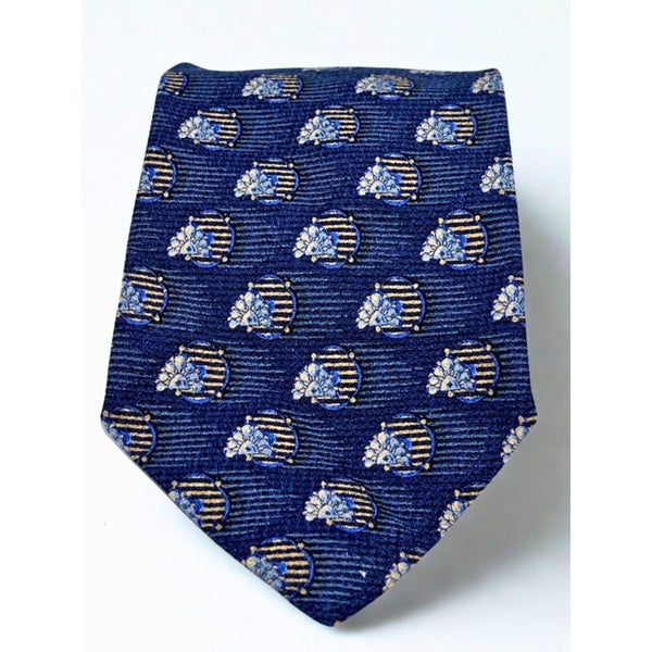 Ermenegildo Zegna 100% Silk Tie Navy Blue Diamond Medallion Italy Luxury