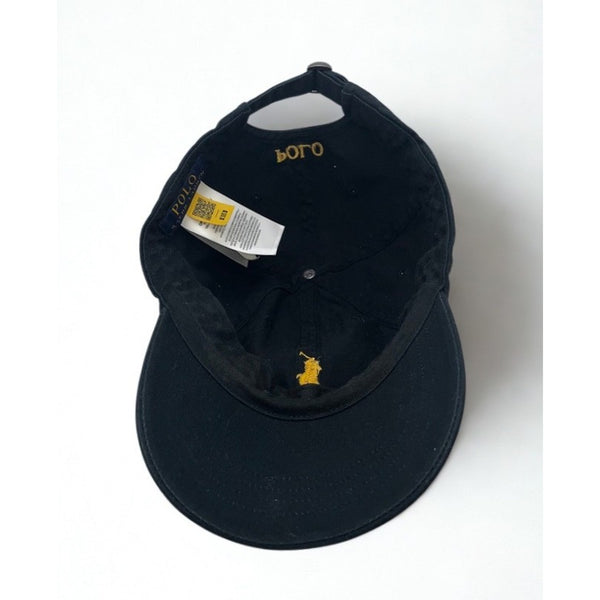 Polo Ralph Lauren Gold Pony Logo Hat Black Adjustable Strapback Rare EUC