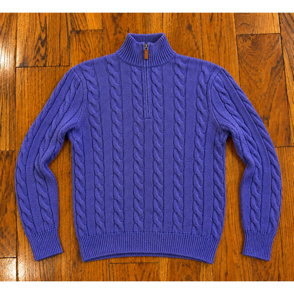 Polo Ralph Lauren Purple Silk Cashmere Cable Knit 1/4 Zip Sweater Sz. M Vintage