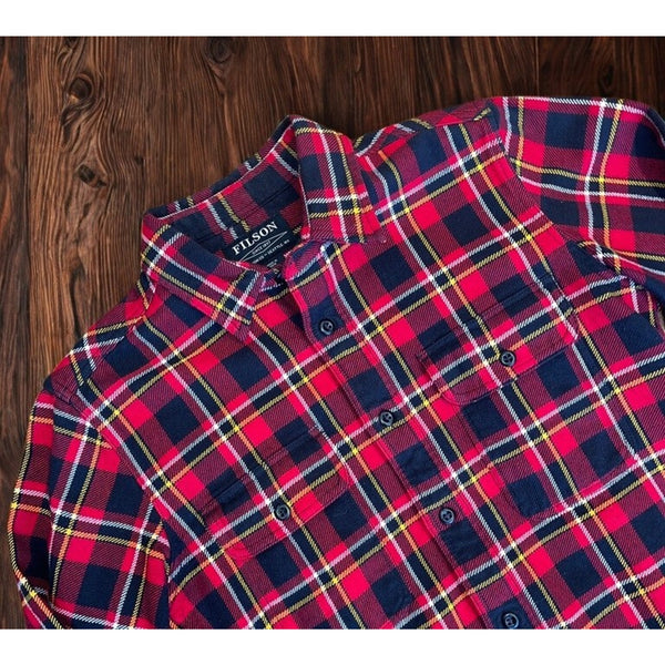 CC Filson Vintage Flannel Work Shirt 11010689 Red Black Gold Plaid Men’s Small