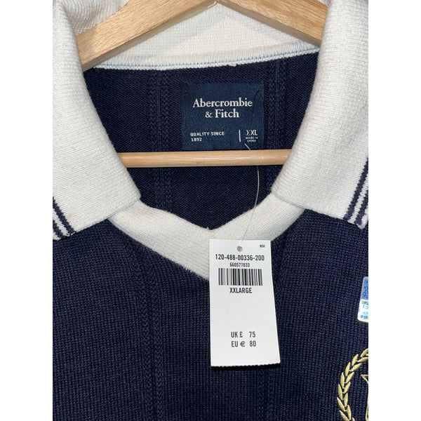 Abercrombie & Fitch Cadillac Soccer Sweater 2XL Blue Ribbed Rugby Polo NWT