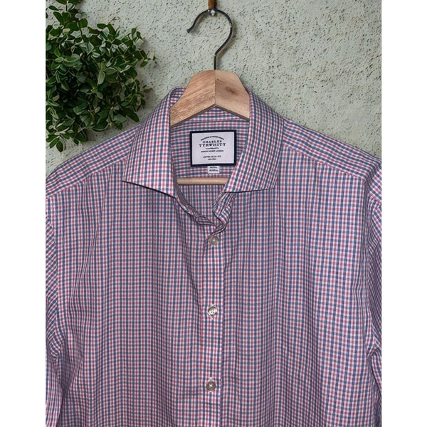 Charles Tyrwhitt Dress Shirt Non Iron Extra Slim Fit Check Men's 16/35